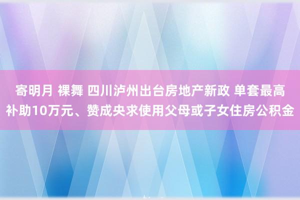 寄明月 裸舞 四川泸州出台房地产新政 单套最高补助10万元、赞成央求使用父母或子女住房公积金