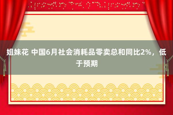 姐妹花 中国6月社会消耗品零卖总和同比2%，低于预期