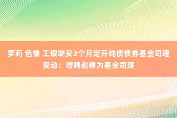 萝莉 色情 工银瑞安3个月定开纯债债券基金司理变动：增聘赵建为基金司理