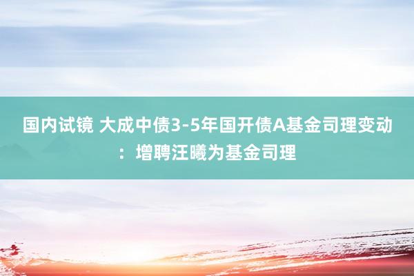 国内试镜 大成中债3-5年国开债A基金司理变动：增聘汪曦为基金司理