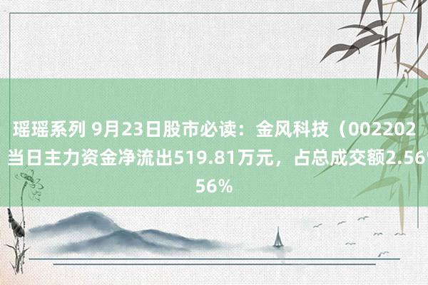 瑶瑶系列 9月23日股市必读：金风科技（002202）当日主力资金净流出519.81万元，占总成交额2.56%