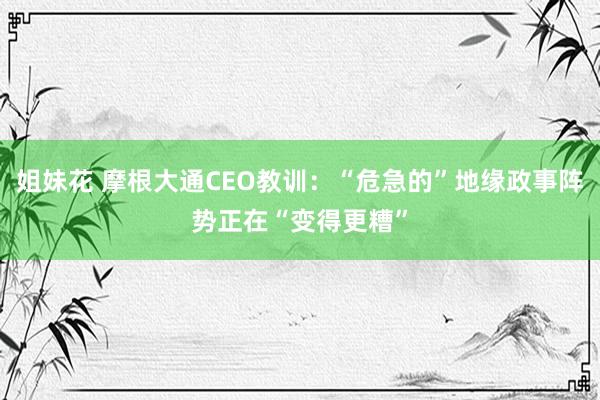 姐妹花 摩根大通CEO教训：“危急的”地缘政事阵势正在“变得更糟”