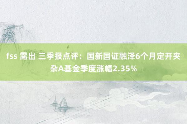 fss 露出 三季报点评：国新国证融泽6个月定开夹杂A基金季度涨幅2.35%