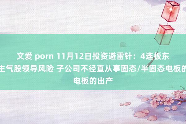 文爱 porn 11月12日投资避雷针：4连板东说念主气股领导风险 子公司不径直从事固态/半固态电板的出产