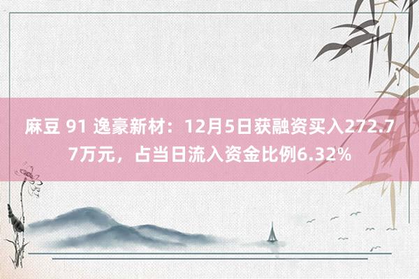 麻豆 91 逸豪新材：12月5日获融资买入272.77万元，占当日流入资金比例6.32%