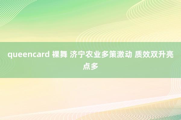 queencard 裸舞 济宁农业多策激动 质效双升亮点多