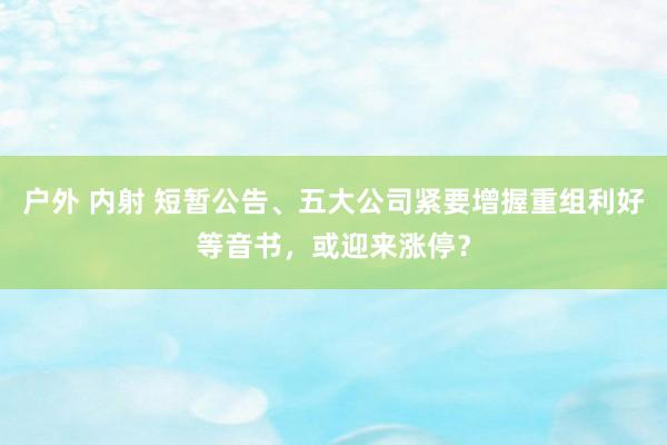 户外 内射 短暂公告、五大公司紧要增握重组利好等音书，或迎来涨停？